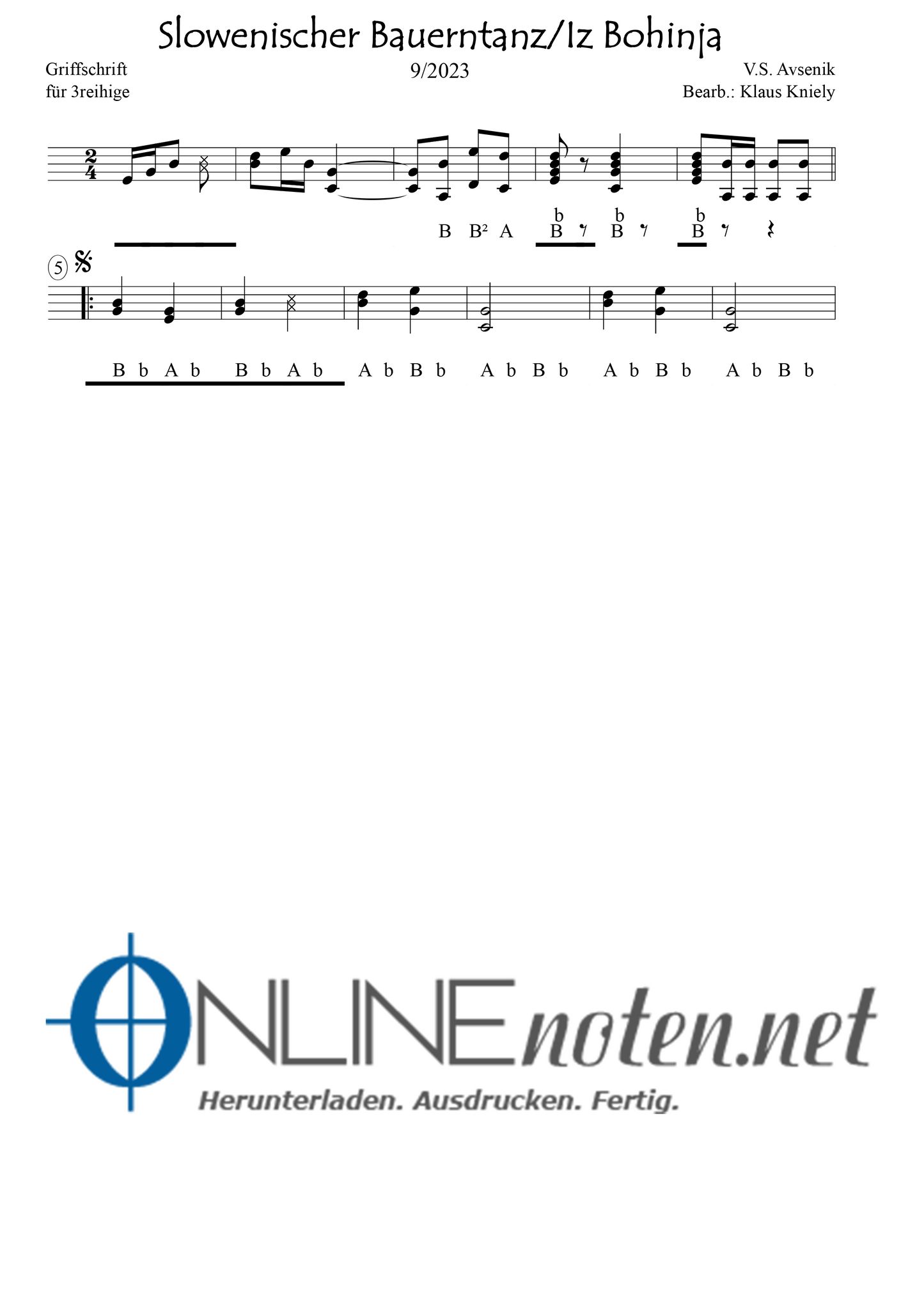 Slowenischer Bauerntanz - Griffschrift für 3+4reihige