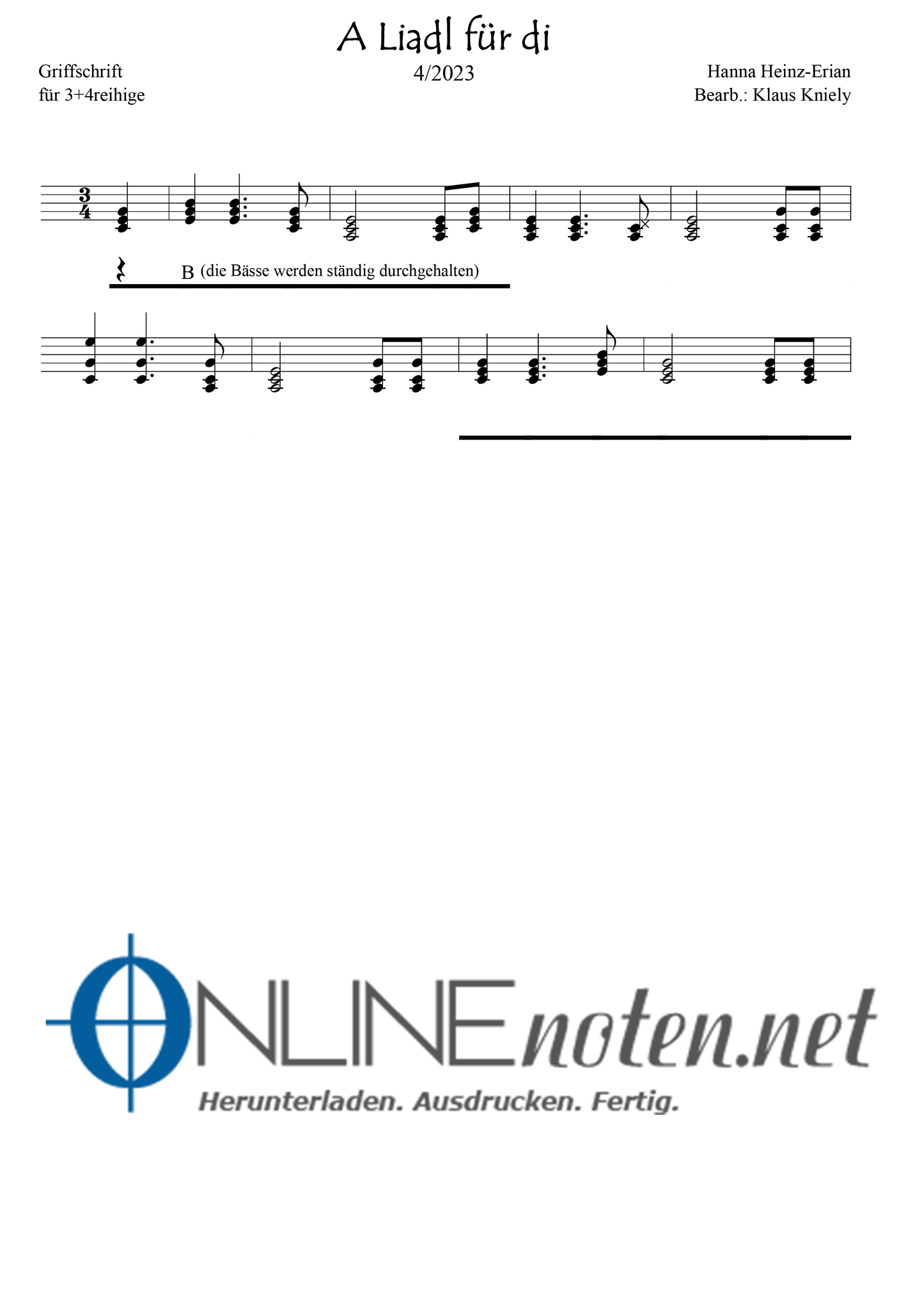 A Liadl für di - Griffschrift 3+4reihige