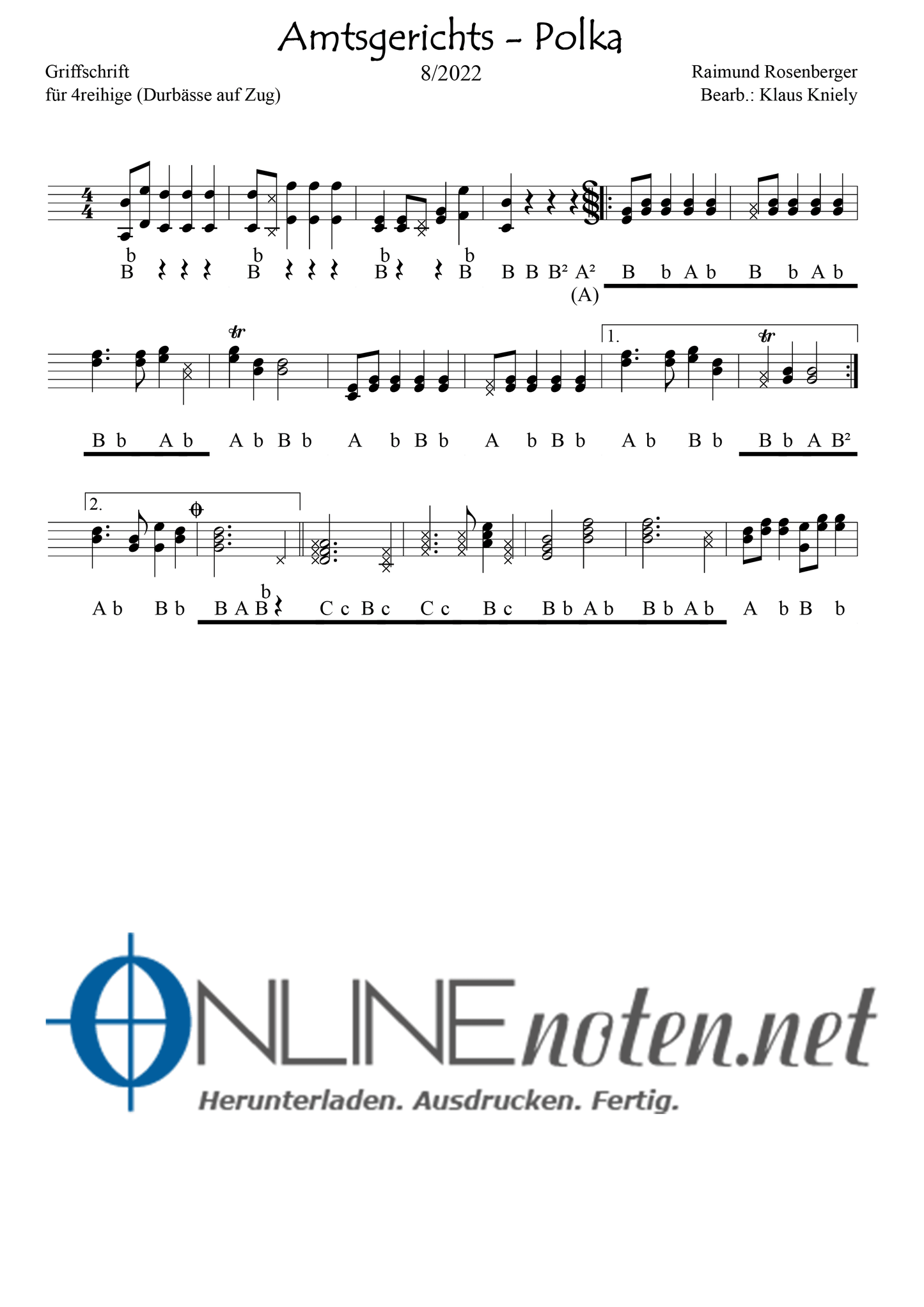 Amtsgerichts Polka - Griffschrift 4reihige (Durbässe Zug) - Online-Noten