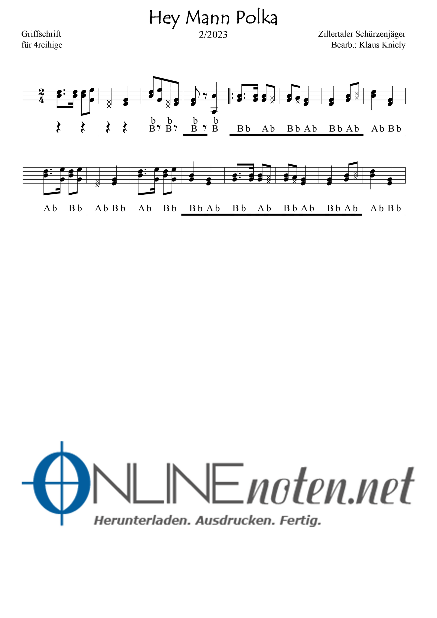 Hey Mann Polka - Griffschrift 4reihige