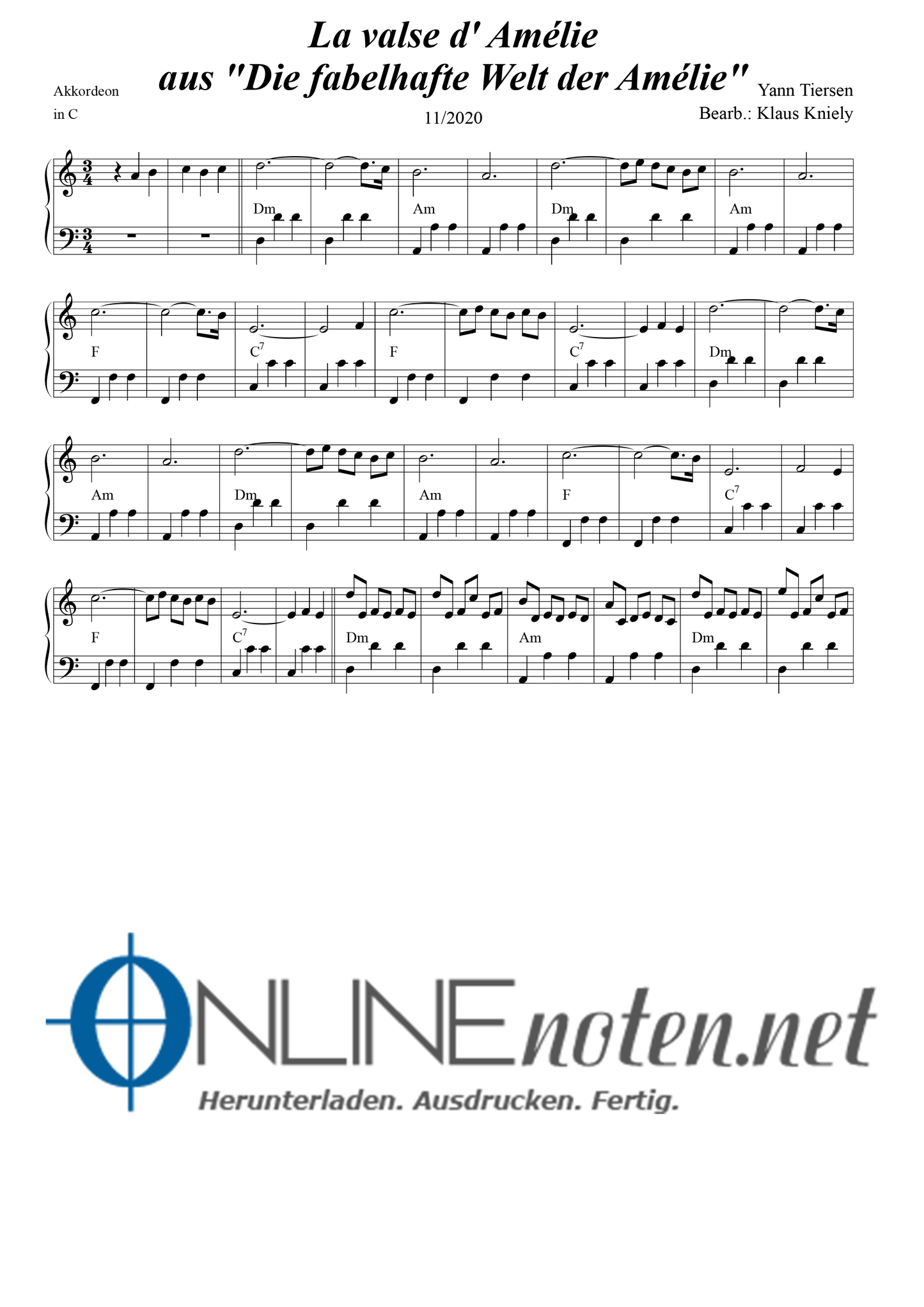 La valse d'Amelie - Akkordeon - Online-Noten