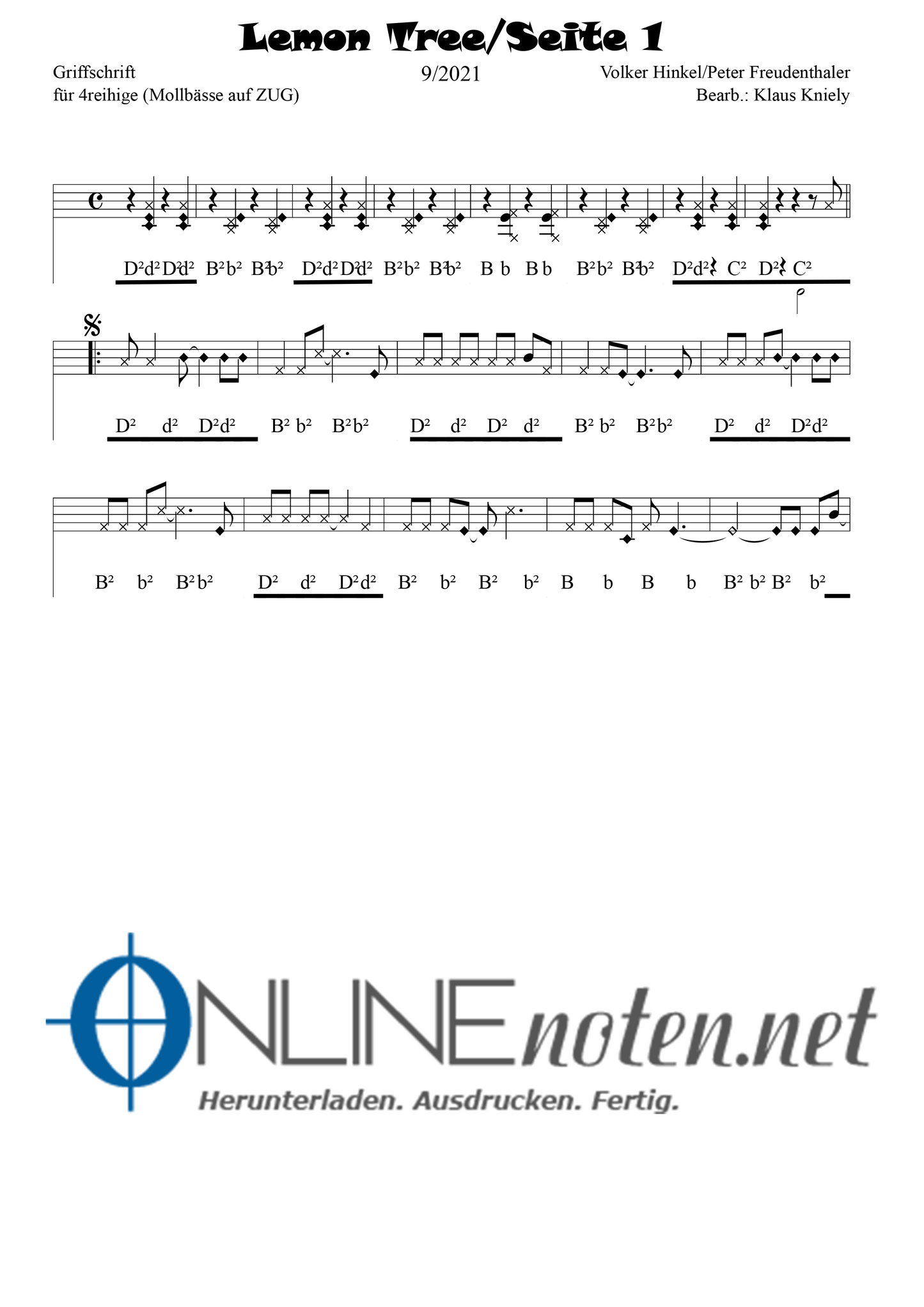 Lemon Tree (Griffschrift) - Online-Noten