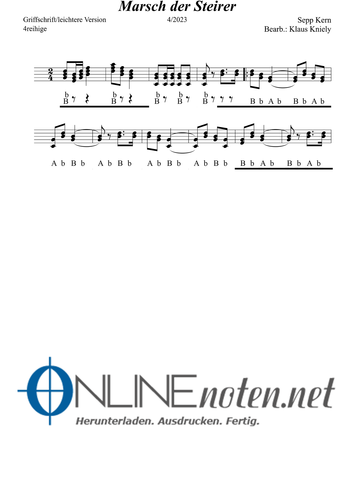 Marsch der Steirer - Griffschrift 4reihige leichtere Version