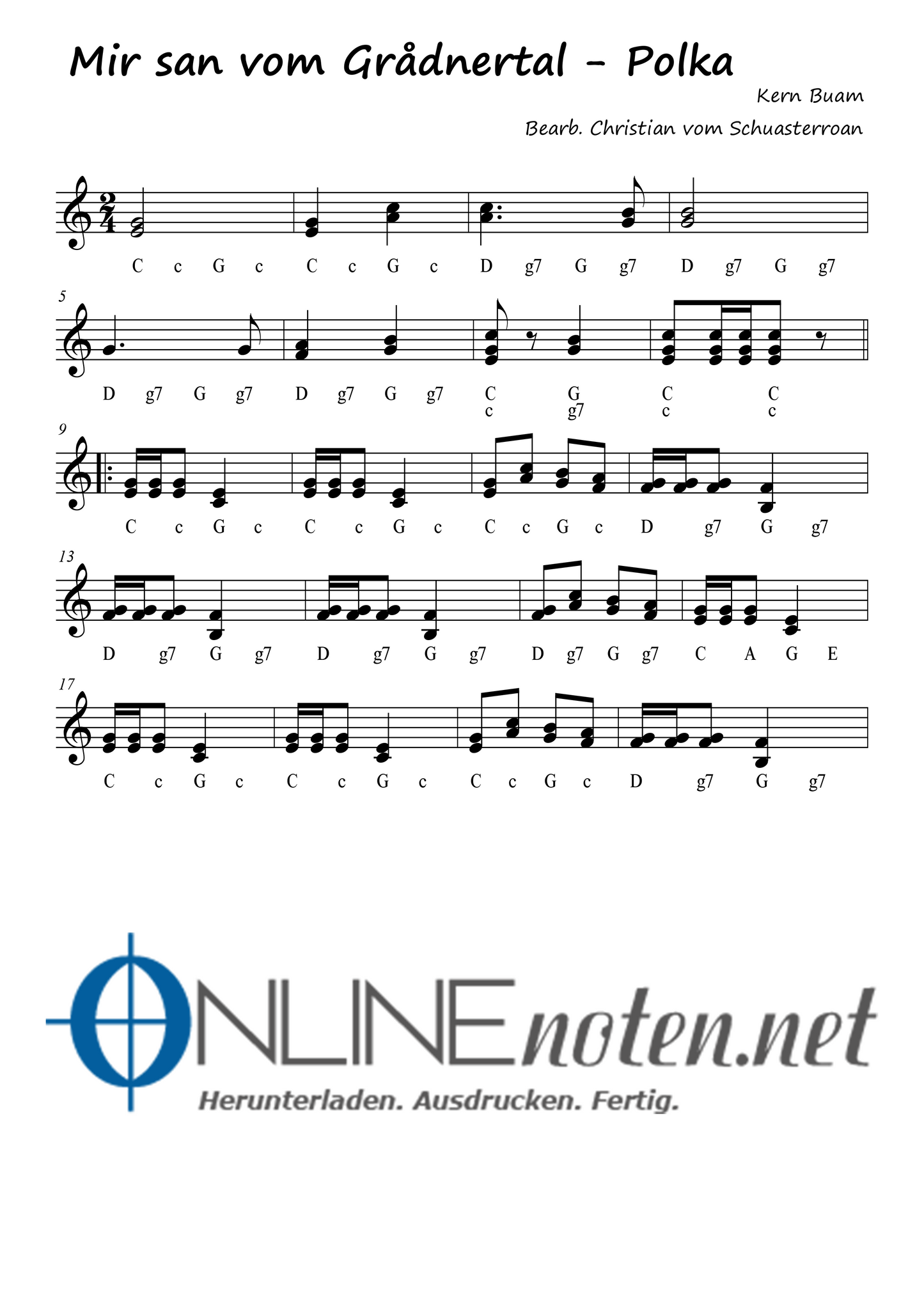 Mir san vom Gradnertal (Akkordeon) - Online-Noten