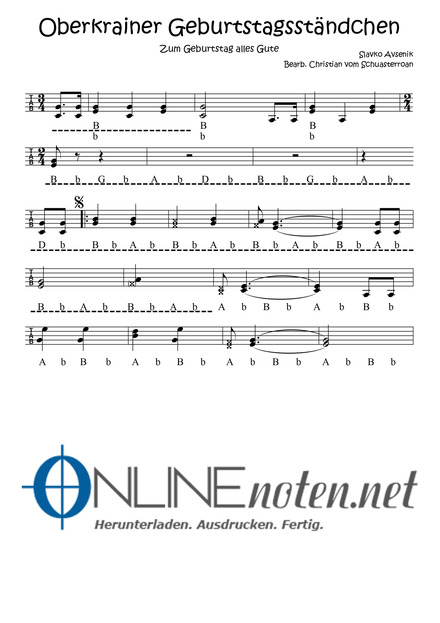 Oberkrainer Geburtstagsständchen TAB - Online-Noten