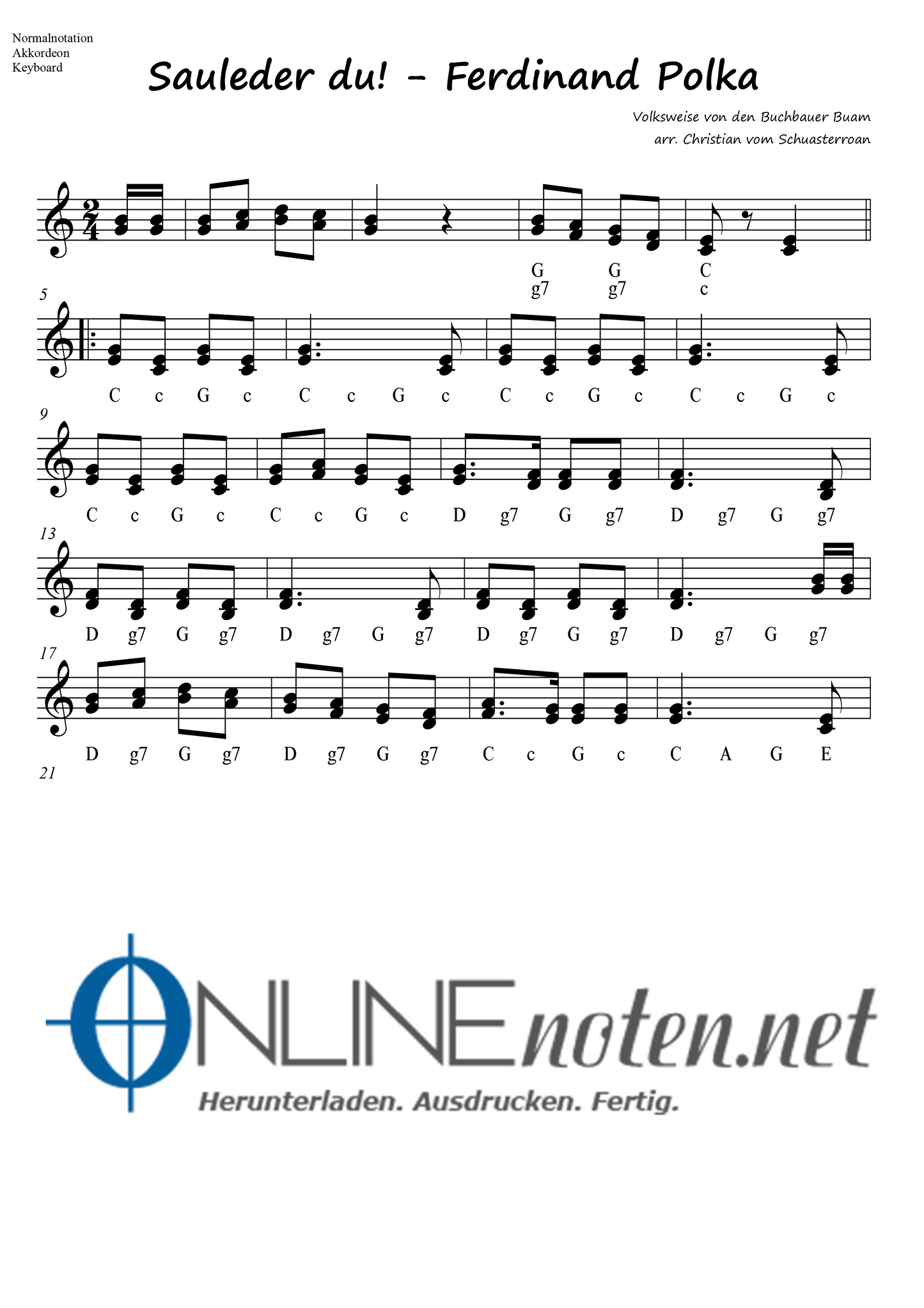 Sauleder du - Ferdinand Polka DOPPELAUSGABE (C und Es Dur) - Online-Noten