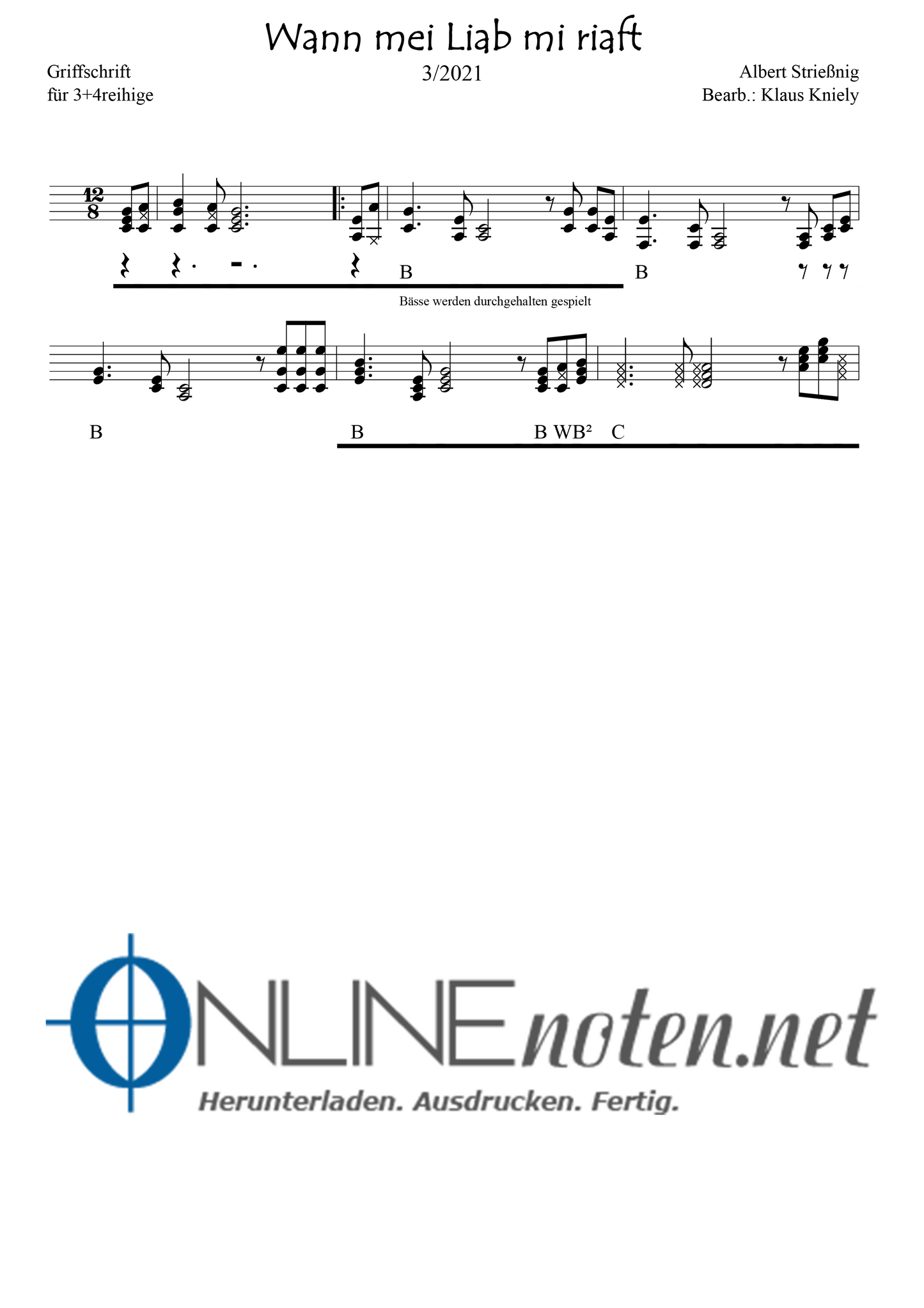 Wann mei Liab mi riaft - Online-Noten