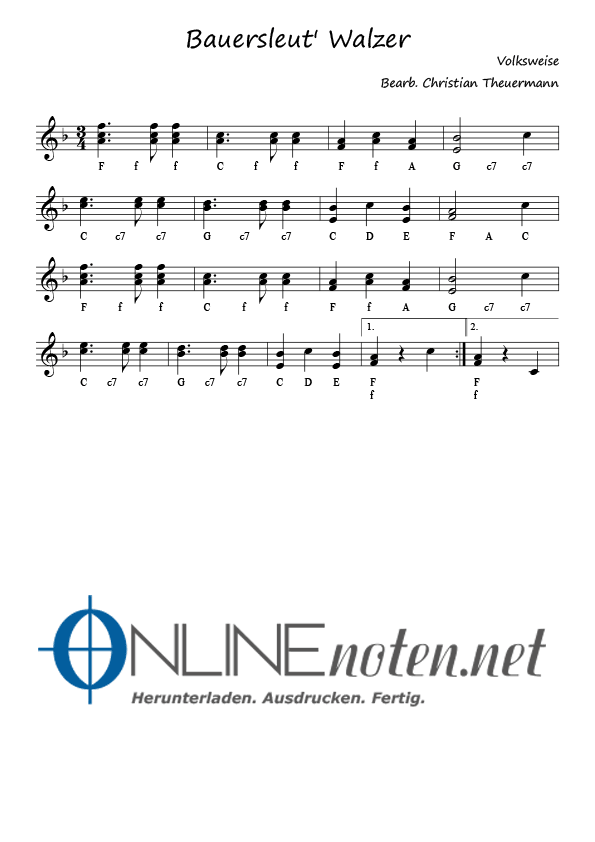 Bauersleut Walzer F-Dur - Online-Noten