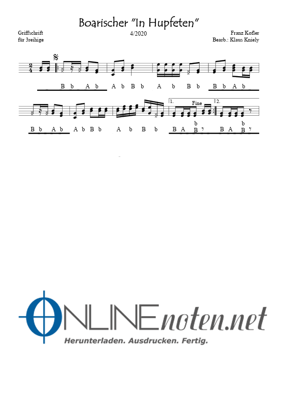 Boarischer In Hupfeten (Griffschrift 3+4reihige) - Online-Noten