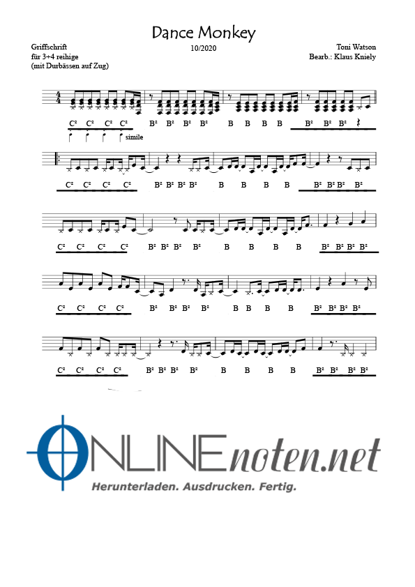Dance Monkey (Durbässe auf Zug) - Online-Noten