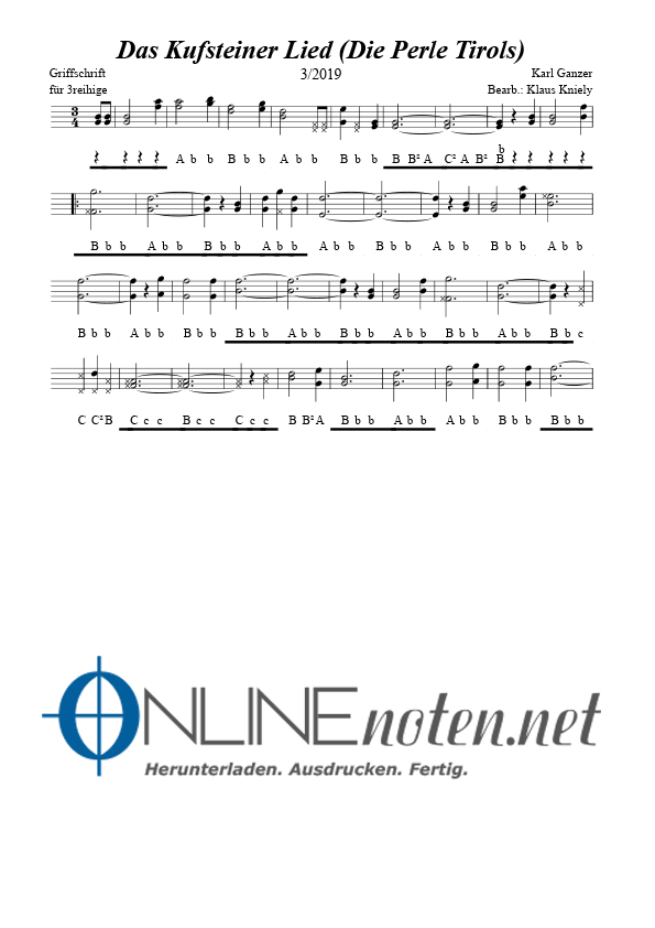 Das Kufsteiner Lied (Die Perle Tirols) 3+4 reihige - Online-Noten