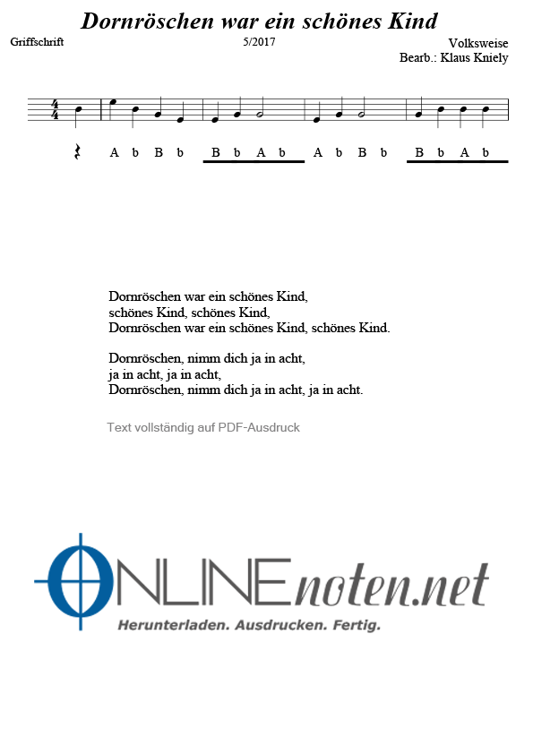 Dornröschen war ein schönes Kind - Online-Noten