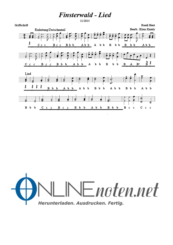 Finsterwald Lied (Griffschrift) - Online-Noten