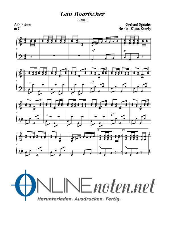 Gau Boarischer (Normalnotation) - Online-Noten