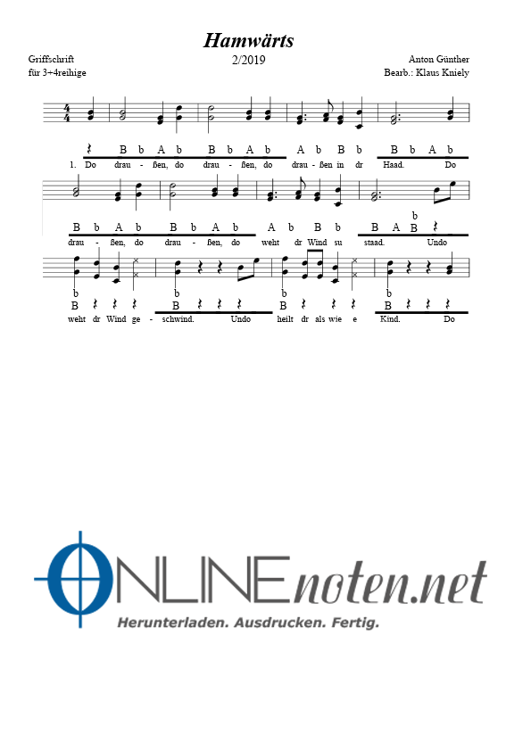 Hamwärts (1+2 reihige) - Online-Noten