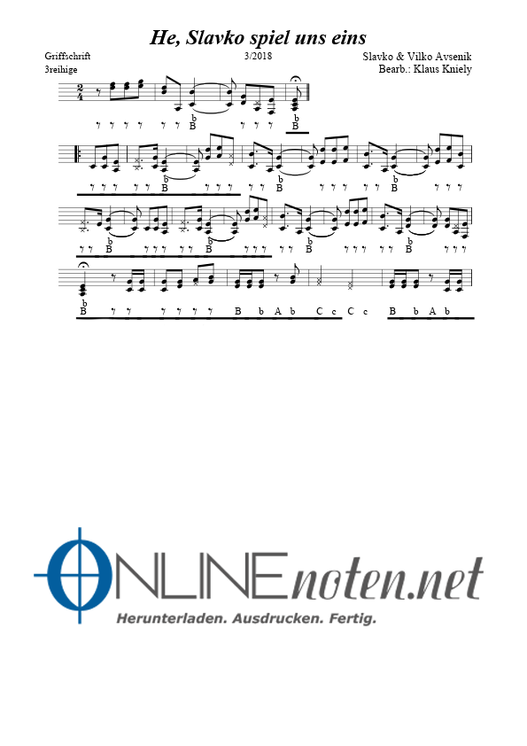 He, Slavko spiel uns eins - Online-Noten