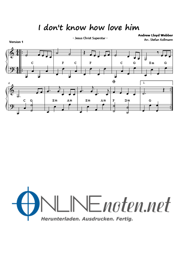 I don´t know how to love him (2) - Online-Noten