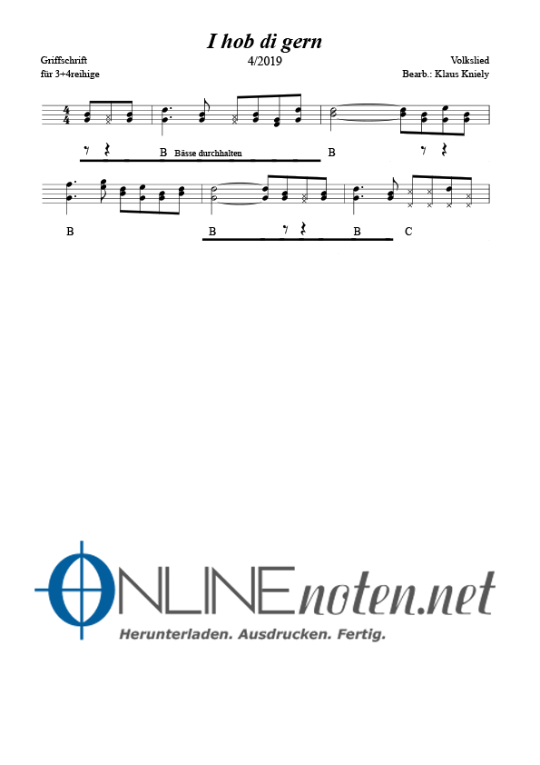 I hob di gern (3+4 reihige) - Online-Noten