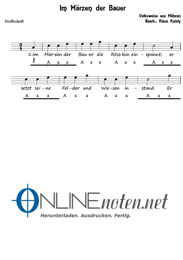 Im Märzen der Bauer - Online-Noten