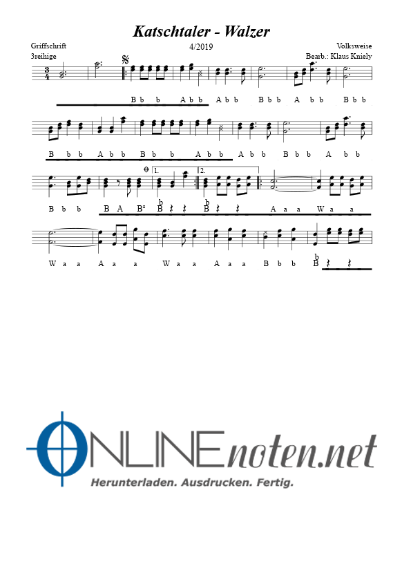 Katschtaler Walzer (3+4 reihige) - Online-Noten
