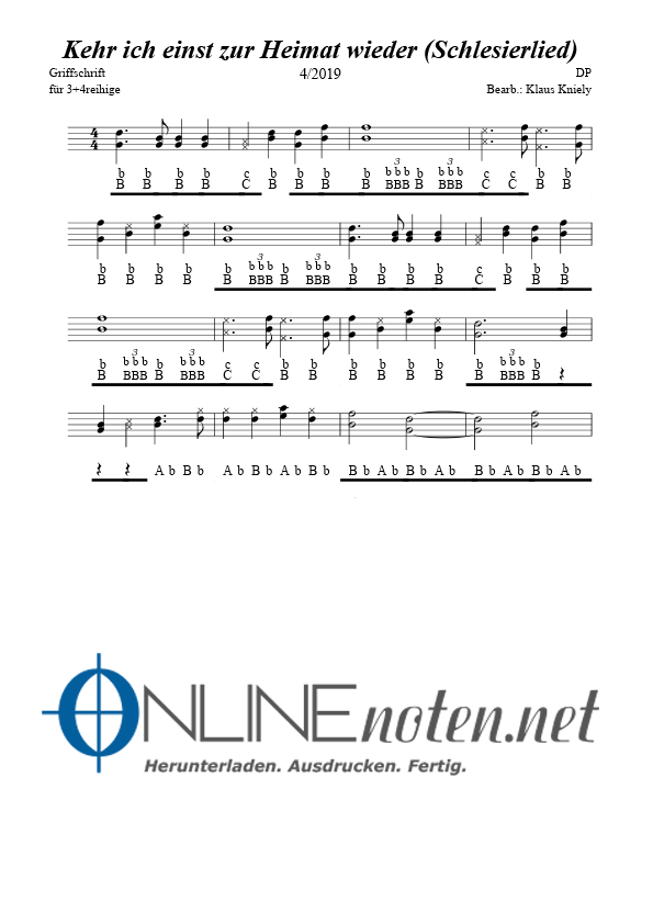 Kehr ich einst zur Heimat wieder (3+4 reihige) - Online-Noten