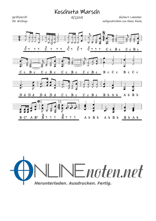 Koschuta Marsch (Griffschrift 4reihige) - Online-Noten