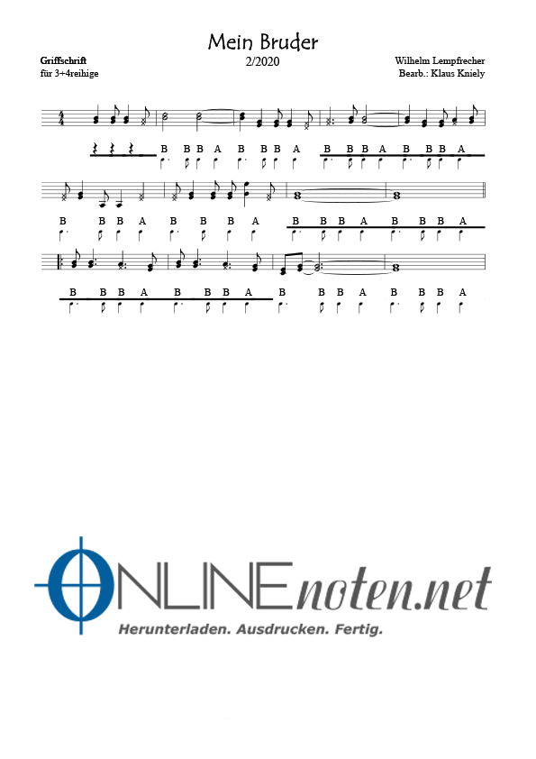 Mein Bruder (Griffschrift 3+4reihige) - Online-Noten