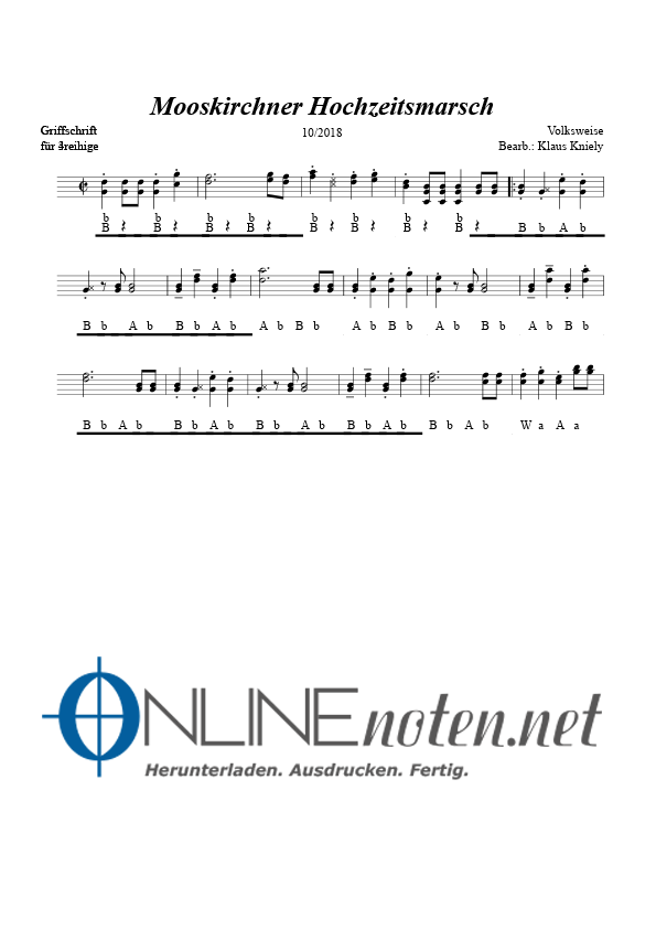 Mooskirchner Hochzeitsmarsch (3+4 reihige) - Online-Noten
