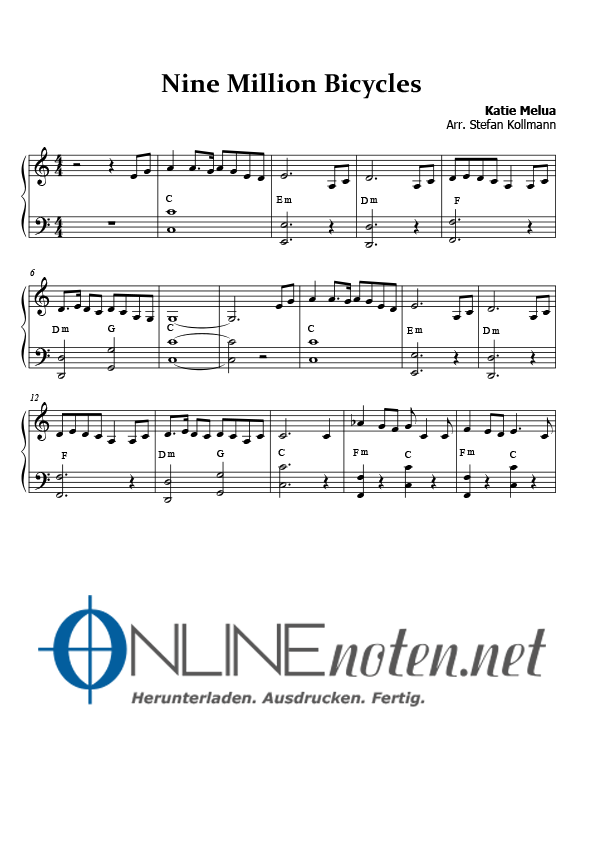 Nine Million Bicycles Thema (1) - Online-Noten