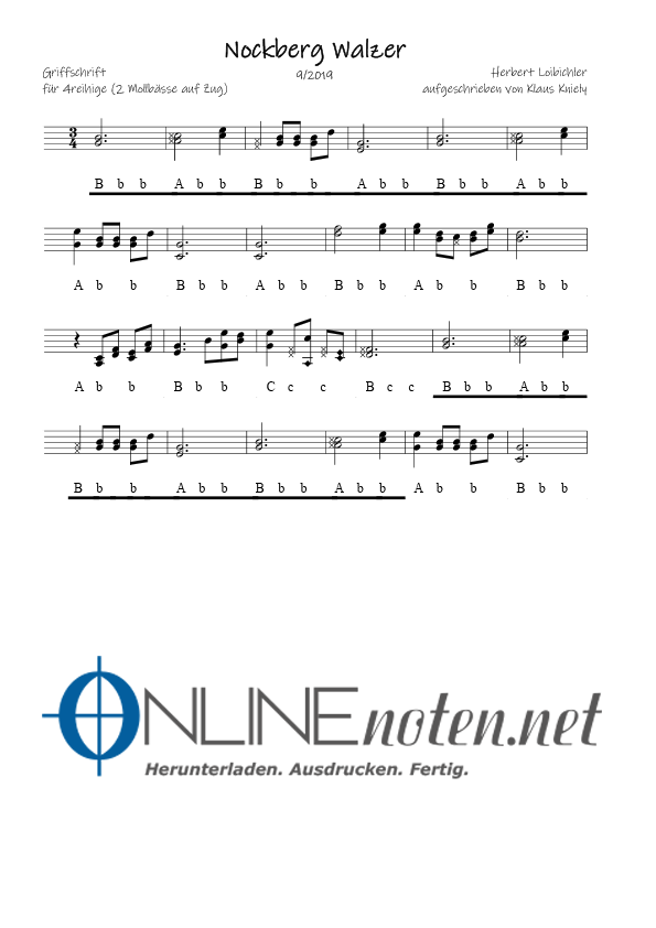 Nockberg Walzer (4reihige, 2 Mollbässe auf Zug) - Online-Noten