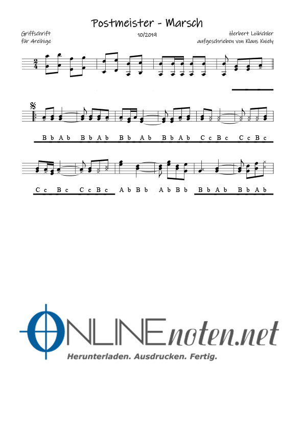 Postmeister Marsch (4reihige) - Online-Noten