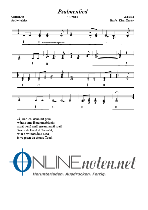 Psalmenlied (3+4 reihige) - Online-Noten