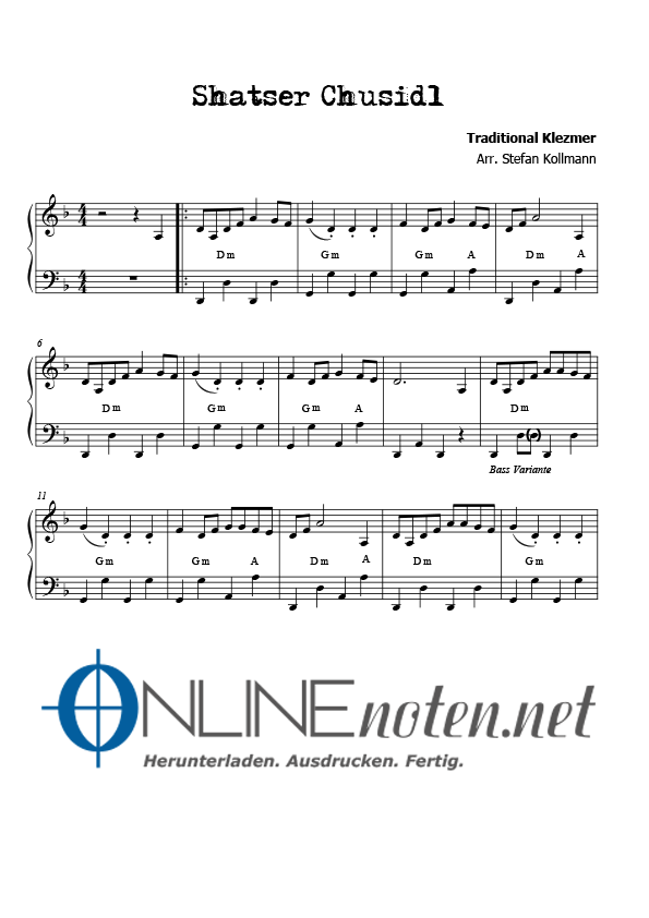 Shatser Chusidl Klezmer (2) - Online-Noten