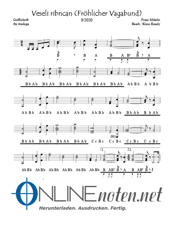 Veseli ribncan (Fröhlicher Vagabund) 4reihige - Online-Noten