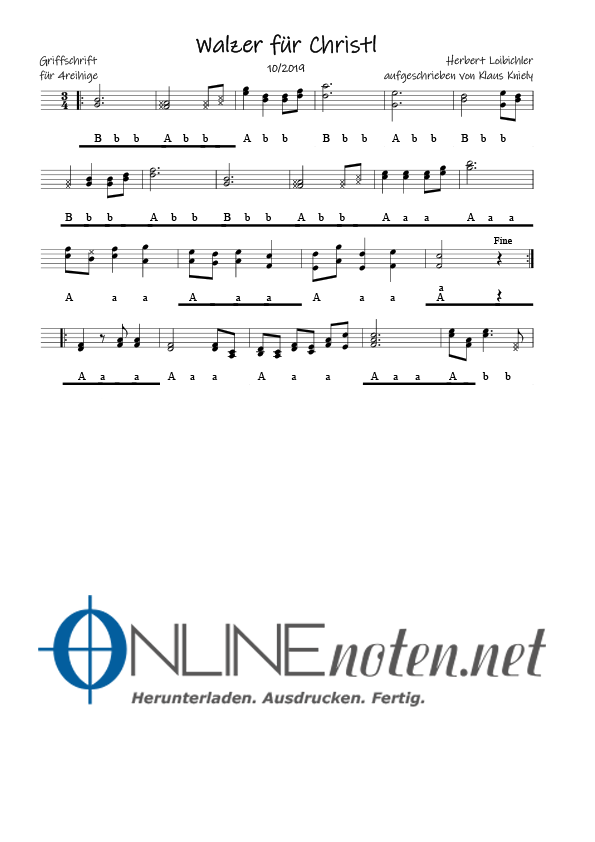 Walzer für Christl (4reihige) - Online-Noten