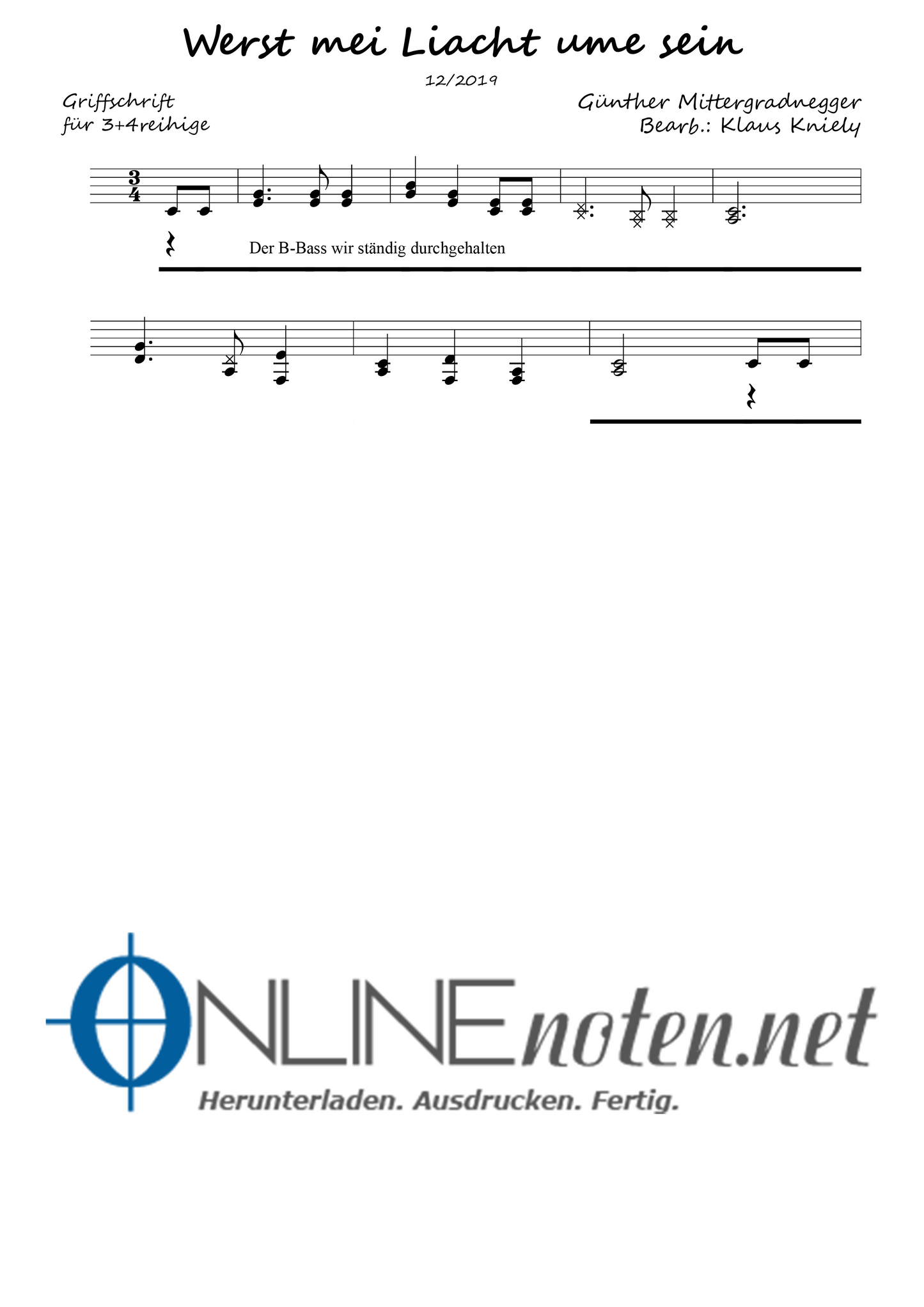 Werst mei Liacht ume sein (Griffschrift) - Online-Noten