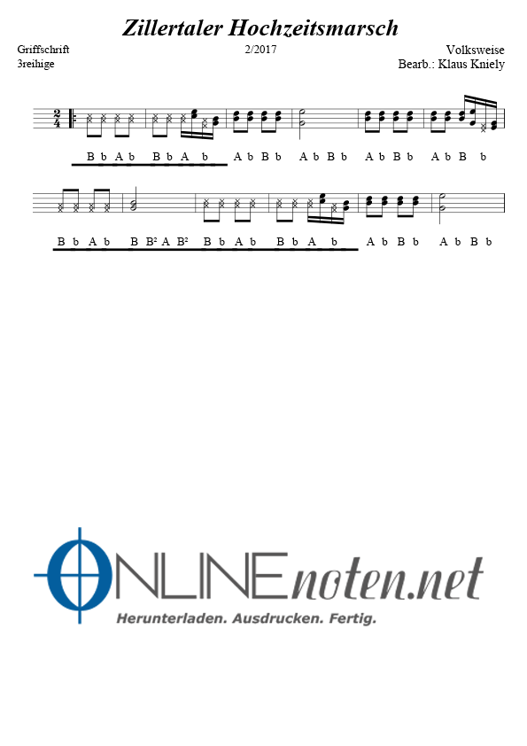 Zillertaler Hochzeitsmarsch - Online-Noten