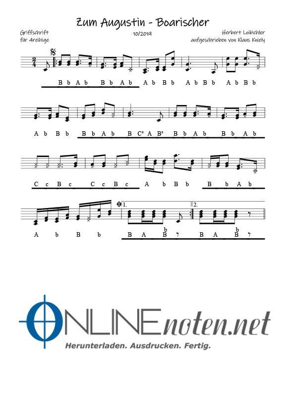 Zum Augustin Boarischer (4reihige) - Online-Noten