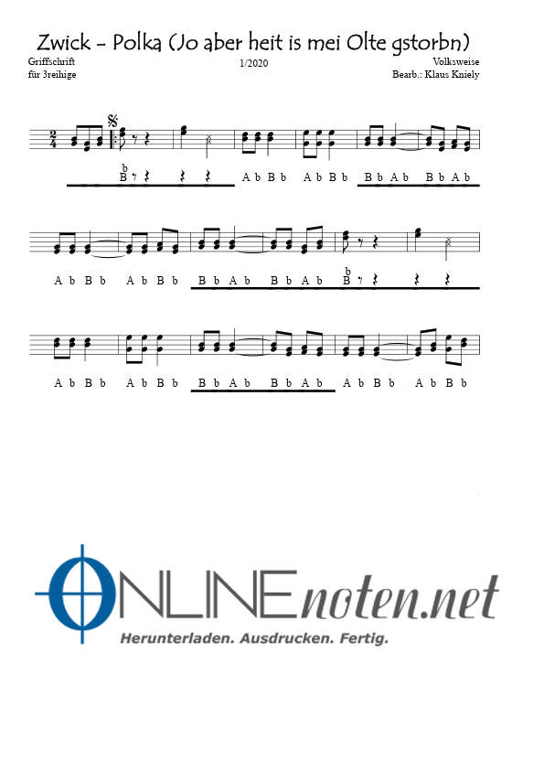 Zwick Polka (Jo oba heit is mei Olte gstorbn) - Online-Noten