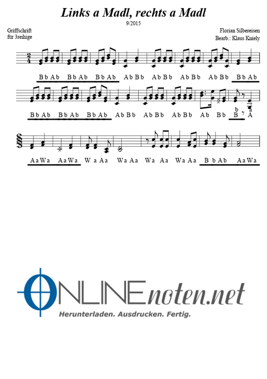 Links a Madl, rechts a Madl - Online-Noten
