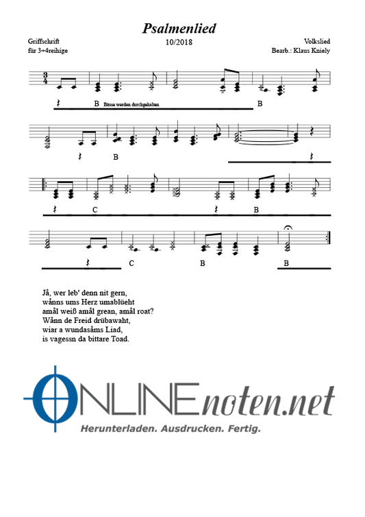 Psalmenlied (3+4 reihige) - Online-Noten