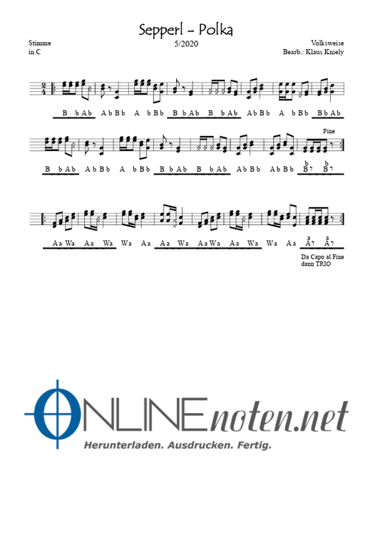 Sepperl Polka (Griffschrift 3+4reihige) - Online-Noten