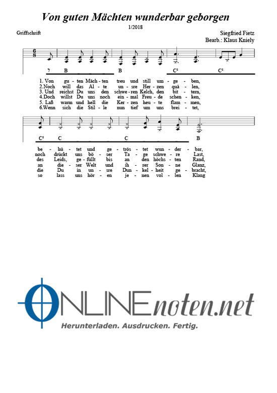 Von Guten Mächten Wunderbar Geborgen Gotteslob Noten Von guten Mächten wunderbar geborgen bei Online-Noten.net